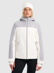 4F Kurtka narciarska membrana 5000 damska - szara XXL. Szare kurtki narciarskie 4f, xxl, bez wzorów, z materiału, bez kaptura, narciarskie. Za 349.99 zł.