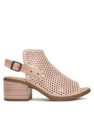 Rieker Sandały V0590-31 Złoty. Żółte sandały Rieker, bez wzorów, ze skóry, bez obcasa, na słupku, bez zapięcia. Za 259.99 zł.