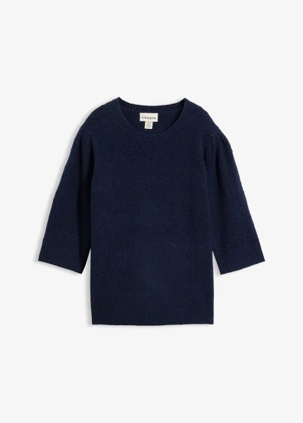 Sweter ażurowy. Białe swetry bonprix, w ażurowe wzory, bez ramiączek. Za 124.99 zł.