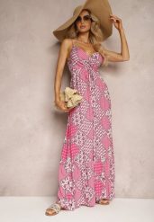 Różowa Boho Sukienka z Wiskozy z Gumką w Pasie i Trójkątnym Dekoltem Winsalia. Czerwone sukienki Renee, na co dzień, l, bez wzorów, z wiskozy, boho, bez kołnierzyka, bez ramiączek, maxi. Za 54.99 zł.
