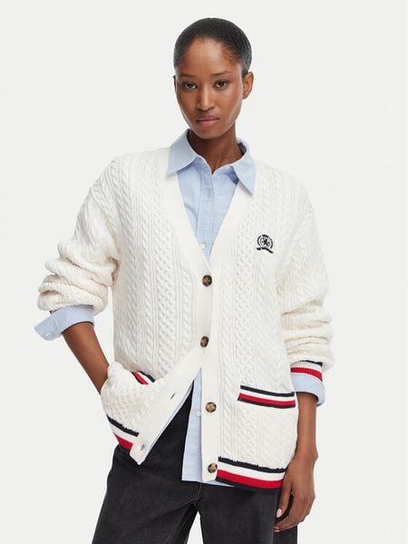 Tommy Jeans Kardigan DW0DW22934 Biały Regular Fit. Białe kardigany Tommy Jeans, l, bez wzorów, z bawełny. Za 486.99 zł.
