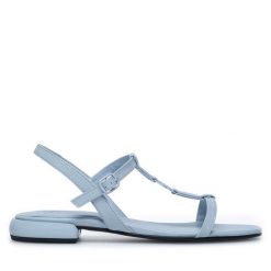 Sandały GINO ROSSI. Niebieskie sandały Gino Rossi, bez wzorów, bez obcasa, na płaskiej podeszwie, bez zapięcia. Za 229.99 zł.