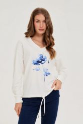 Bluza z nadrukiem biała. Białe bluzy MOODO, l, bez wzorów, z bawełny, bez kaptura. Za 99.99 zł.