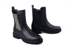 RIEKER REMONTE D8694-03 black combination, botki damskie. Czarne botki Rieker Remonte, bez wzorów, z polaru, bez obcasa, na obcasie, bez zapięcia. Za 382.42 zł.