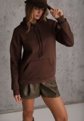 Brązowa Bluza z Kapturem i Kangurową Kieszenią z Przodu Amerie. Brązowe bluzy Renee, l, bez wzorów, z jeansu, z kapturem. Za 69.99 zł.