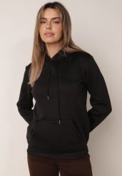 Czarna Bluza z Troczkami i Kapturem Sondos. Czarne bluzy sportowe Born2be, l, bez wzorów, z polaru, z kapturem. Za 59.99 zł.