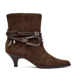 Botki Badura. Brązowe botki Badura, bez wzorów, bez obcasa, na słupku, bez zapięcia. Za 499.99 zł.