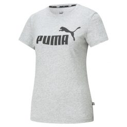 T-shirt Damski Logo ESS. Szare t-shirty Puma, s, bez wzorów, bez kołnierzyka, bez ramiączek. Za 143.99 zł.