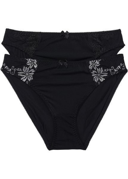 Figi (2 pary). Czarne figi bonprix, z aplikacjami, z bawełny. Za 62.99 zł.
