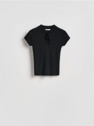 Bluza z wiskozą - czarny. Czarne bluzy Reserved, l, bez wzorów, z dzianiny, bez kaptura. Za 99.99 zł.