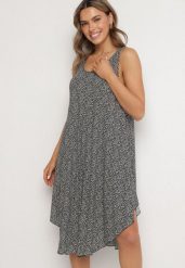 Czarna Rozkloszowana Sukienka z Bawełny w Abstrakcyjny Wzór Ronive. Czarne sukienki Born2be, na co dzień, l, bez wzorów, z bawełny, eleganckie, bez kołnierzyka, bez ramiączek, midi, rozkloszowane. Za 39.99 zł.