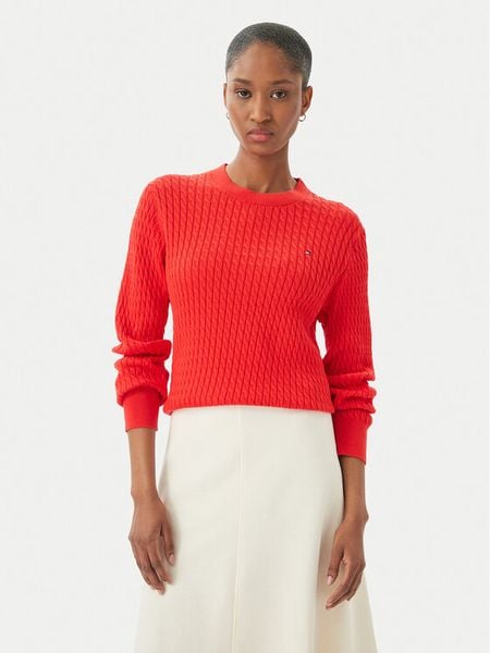 Tommy Hilfiger Sweter WW0WW44993 Czerwony Regular Fit. Czerwone swetry TOMMY HILFIGER, xs, bez wzorów, z bawełny, bez ramiączek. Za 343.99 zł.