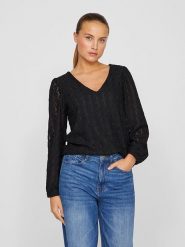 Vila Bluzka "Ferya" w kolorze czarnym rozmiar: XS. Czarne bluzki Vila, xs, bez wzorów, bez kołnierzyka, bez ramiączek. Za 43.99 zł.