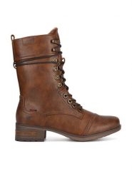 Mustang Botki 1229-516 Brązowy. Brązowe botki Mustang, bez wzorów, z materiału, bez obcasa, na płaskiej podeszwie, bez zapięcia. Za 399.99 zł.
