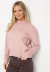 Różowy Gładki Sweter o Pudełkowym Kroju ze Stójką Unessa. Czerwone swetry Born2be, l, bez wzorów, z jeansu, bez ramiączek. Za 79.99 zł.
