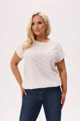 Elegancka bluzka Lira ze 100% haftowanej bawełny w drobne stokrotki PLUS SIZE XXL OVERSIZE JESIEŃ. Bluzki Moda Size Plus Iwanek, l, bez wzorów, z bawełny, biznesowe, bez kołnierzyka, plus size, bez ramiączek. Za 179.90 zł.