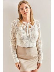 Jumeon Sweter w kolorze beżowym rozmiar: onesize. Brązowe swetry Jumeon, bez wzorów, bez ramiączek. Za 37.38 zł.