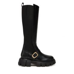 Kozaki LOVE MOSCHINO. Czarne kozaki Love Moschino, bez obcasa, na płaskiej podeszwie, bez zapięcia. Za 1,609.00 zł.