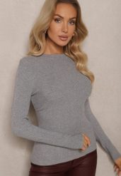 Szary Sweter z Wiskozą w Klasycznym Stylu Sintovira. Szare swetry Renee, m, bez wzorów, z jeansu, bez ramiączek. Za 84.99 zł.