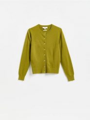 Wełniany kardigan - warm olive. Zielone kardigany Reserved, l, bez wzorów, z wełny. Za 239.99 zł.