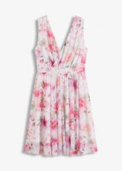Sukienka mini z siateczki. Białe sukienki bonprix, bez wzorów, bez kołnierzyka, bez ramiączek, mini, kopertowe. Za 139.99 zł.