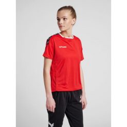 Hummel KOSZULKA DAMSKA T-shirt hmlAUTHENTIC POLY JERSEY WOMAN. Czerwone t-shirty Hummel, s, bez wzorów, z jersey, bez kołnierzyka, bez ramiączek. Za 85.00 zł.