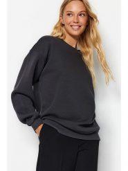 Trendyol Bluza w kolorze antracytowym rozmiar: M. Czarne bluzy Trendyol, m, bez wzorów, z bawełny, bez kaptura. Za 101.47 zł.