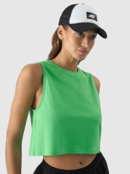 4F Crop-top oversize gładki damski - zielony L. Zielone topy 4f, l, bez wzorów, z bawełny, bez kołnierzyka, bez ramiączek. W wyprzedaży za 29.99 zł.