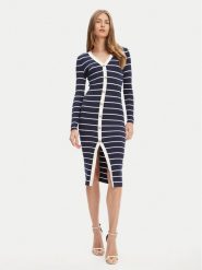 Guess Sukienka dzianinowa W5YK98 Z2YK2 Granatowy Slim Fit. Niebieskie sukienki Guess, xxl, z aplikacjami, z dzianiny, bez kołnierzyka, bez ramiączek. Za 619.99 zł.