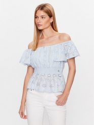 Guess Bluzka Peggy W3GH89 WFG40 Niebieski Regular Fit. Niebieskie bluzki Guess, xs, z aplikacjami, z bawełny, bez kołnierzyka, bez ramiączek. Za 769.99 zł.