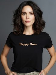WOOOP Koszulka "Happy Mom" w kolorze czarnym rozmiar: M. Czarne bluzki Wooop, m, bez wzorów, z bawełny, bez kołnierzyka, bez ramiączek. Za 79.03 zł.