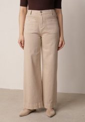 Beżowe Bawełniane Jeansy z Szeroką Nogawką i Ozdobnymi Kieszeniami Ginorvienne. Brązowe jeansy Born2be, l, bez wzorów, z podwyższonym stanem. Za 129.99 zł.