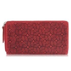 Portfel damski skórzany czerwony w geometryczny wzór RFID Paolo Peruzzi T-116-HRD. Czerwone portfele PAOLO PERUZZI, bez wzorów, ze skóry. Za 69.00 zł.