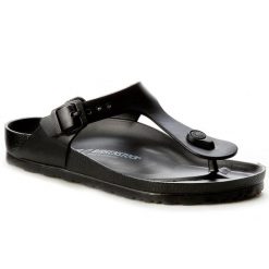 Japonki Birkenstock. Czarne klapki Birkenstock, bez wzorów, bez obcasa. Za 229.99 zł.