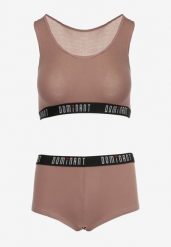 Jasnobrązowy 2-Częściowy Komplet Bawełniany Sportowy Biustonosz i Szorty oraz Stringi Klemera. Brązowe bielizna sportowa Born2be, l, bez wzorów, z bawełny. Za 34.99 zł.