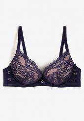 Granatowo-Różowy Koronkowy Biustonosz Push-Up na Regulowanych Ramiączkach Yloena. Niebieskie biustonosze Born2be, bez wzorów, z koronki. Za 34.99 zł.