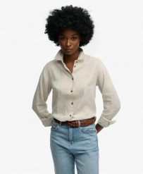 Superdry Premium lniana koszula Boyfriend – 100% len. Brązowe koszule Superdry, uniwersalny, bez wzorów, ze lnu, eleganckie, bez kołnierzyka, bez ramiączek. Za 377.70 zł.