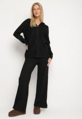Czarny Komplet Dzianinowy z Wełną Bluza z Kapturem i Szerokie Spodnie Otisela. Czarne bluzy Born2be, l, bez wzorów, z dzianiny, z kapturem. Za 139.99 zł.