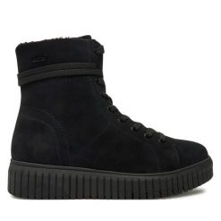 Botki Jana. Czarne botki JANA, bez wzorów, bez obcasa, na płaskiej podeszwie, bez zapięcia. Za 399.99 zł.