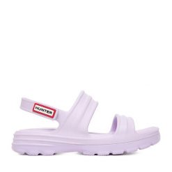 Sandały Hunter. Fioletowe sandały Hunter, bez wzorów, bez obcasa, na płaskiej podeszwie, bez zapięcia. Za 139.99 zł.