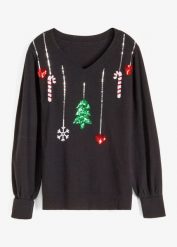 Cienki sweter. Czarne swetry bonprix, bez wzorów, bez ramiączek. Za 109.99 zł.
