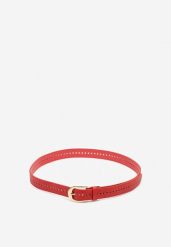 Czerwony Pasek Ozdobiony Zaokrągloną Klamrą Nairivian. Czerwone paski Renee, bez wzorów, z jeansu, eleganckie. Za 24.99 zł.