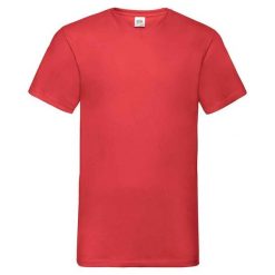 Koszulka Unisex Dla Dorosłych Z Dekoltem W Szpic. Czerwone bluzki FRUIT OF THE LOOM, xl, bez wzorów, sportowe, bez kołnierzyka, bez ramiączek. Za 39.99 zł.