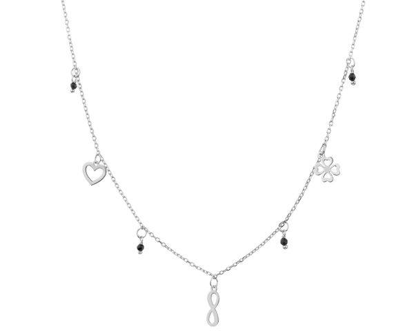 Naszyjnik srebrny ze szlifowanym szkłem - nieskończoność, koniczyna, serce. Szare naszyjniki Apart, srebrne. W wyprzedaży za 132.30 zł.