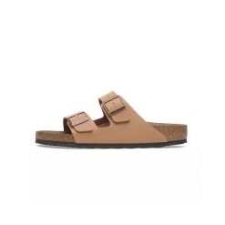 Klapki damskie Birkenstock Arizona BS. Brązowe klapki Birkenstock, bez wzorów, z materiału, bez obcasa. Za 416.25 zł.