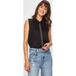 Guess Jeans - Top. Czarne topy Guess Jeans, l, z aplikacjami, z jeansu, bez kołnierzyka, bez ramiączek. W wyprzedaży za 179.90 zł.