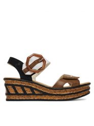 Rieker Sandały 68176-64 Brązowy. Brązowe sandały Rieker, bez wzorów, z materiału, bez obcasa, na koturnie, bez zapięcia. Za 319.99 zł.