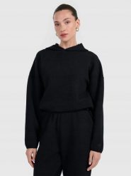 BLUZA DAMSKA DRESOWA 4F Z DZIANINY O SPLOCIE WAFLOWYM TSWSF1847 KOLOR CZARNY. Czarne bluzy 4f, l, bez wzorów, z dresówki, bez kaptura. Za 179.99 zł.