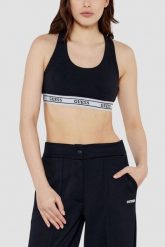 GUESS Czarny damski top sportowy Aline, Rozmiar L. Czarne koszulki sportowe Guess, z aplikacjami, bez ramiączek. W wyprzedaży za 159.99 zł.