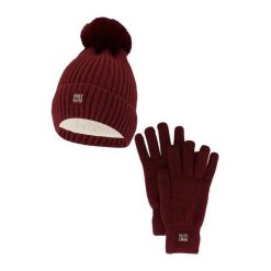 Damski Zimowy Zestaw Termiczny - Czapka + Rękawiczki - Burgundowy. Czerwone czapki HEAT KEEPER, bez wzorów, z poliesteru. W wyprzedaży za 134.32 zł.